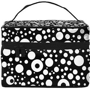 Zwart & Wit Dot Print Make-up Tas,Draagbare Cosmetische Zak,Grote Capaciteit Travel Makeup Case Organizer, Zwart-witte stip, Eén maat