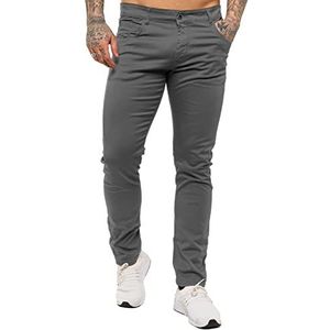 BRAND KRUZE Heren Chinos KZ104 Designer Stretch Skinny Fit Branded Slim Broek Alle Taille Maten, Grijs, 32W / 32L