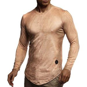 Leif Nelson Heren pullover ronde hals slim fit basic mannen trui sweatshirt lange mouwen crew hals jongens hoodie - T-shirt lange mouwen in zwart LN-1059, camel, S