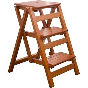 MKAK 2/3/4 stappen opvouwbare trapladders, houten ladder frame stap kruk balkon opbergrek solide houten bloem stand opvouwbare stappen Ladders(C,Three steps)