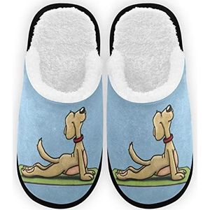 Hond Yoga Pantoffels voor dames, pluche voering, comfort, warm koraal fleece huisschoenen voor binnen en buiten spa