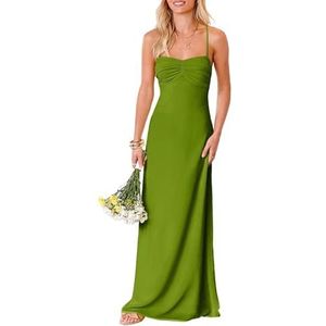 HPPEE Damesjurk met ronde hals, chiffon, bruidsmeisjesjurk, mouwloos, A-lijn, bruidsmeisje, spaghettiband, formele jurk, Olijfgroen, 32