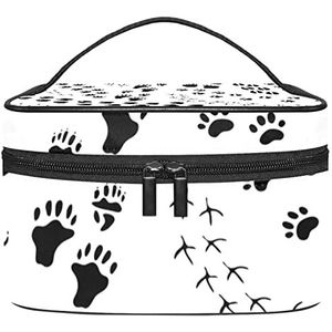 Dierlijke poot zwart en wit make-up organizer tas, reismake-up tas organizer case draagbare cosmetische tas voor vrouwen en meisjes toiletartikelen, Meerkleurig, 22.5x15x13.8cm/8.9x5.9x5.4in