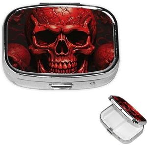 Pillendoosje Pillendoosje 2 compartimenten kleine pillenorganizer voor portemonnee en zak reizen pillendoos rode schedels schattige medicijnorganisator pillenhouder om vitamines visolie vast te houden