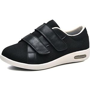 Damesschoenen met brede breedte, lichtgewicht en comfortabele verstelbare tennisschoenen voor artritis gezwollen voeten binnen/buiten,zwart,40