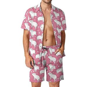Roze Mini Varkens Hawaiiaanse Sets voor Mannen Button Down Korte Mouw Trainingspak Strand Outfits 3XL