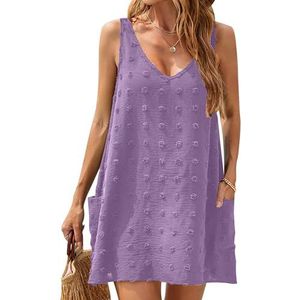 PMVRTHQV Dames Casual Zon Zomerjurken Mouwloos Badpak Cover Up Mini Strandjurk, Lavendel, XL