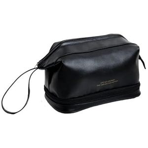 Make-uptas Dubbele laag Grote Capaciteit Reizen PU Cosmetische Zak Waterdichte Multifuntional Opbergtas Make Up Bag, Zwart, Eén maat