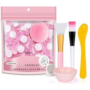 100 stks Gecomprimeerd Gezichtsmasker Sheet Schoonheid DIY Wegwerp Masker Papier Natuurlijke Katoen Huidverzorging Verpakt Maskers Normale Dikte, Krijg een Kleine Masker Bowl, Masker Borstels en Haarband Gratis