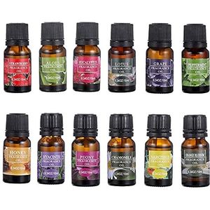 Essentiële oliën Aromatherapie - Wateroplosbare Pure Lavendel, Hyacint, Pepermunt Essentiële Olie, 0,34oz 10 ml, voor Diffuser, Kaars, Luchtverfrisser enz. (Verschillende Geuren) (12-delige Set)
