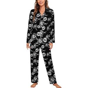 Skateboard Bulldog pyjama met lange mouwen voor vrouwen, klassieke nachtkleding, nachtkleding, zachte pyjamasets