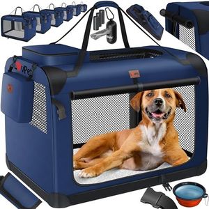 Lovpet® Hondenbox, incl. hondenbak, opvouwbaar, L 70 x 52 x 52 cm hondentransportbox, transporttas, hondentas, transportbox voor huisdieren, honden en katten, marineblauw