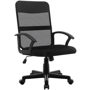 HLFURNIEU Bureaustoel, in hoogte verstelbaar, comfortabel, van ademend mesh, ergonomische bureaustoel, draaibaar, middelhoge rugleuning, zwart