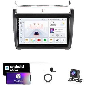 9 Inch Autoradio Compatibel voor VW Polo 2012-2016 met GPS Navigatie CarPlay Android Auto Acht-Core 4G Bluetooth WiFi MirrorLink Stuurwiel Afstandsbediening(T4 8 Core 4G+Wifi 4G+64G)