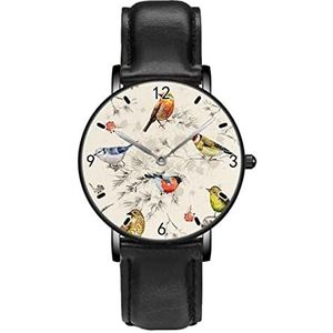 Aquarel Bos Vogel Horloges Persoonlijkheid Business Casual Horloges Mannen Vrouwen Quartz Analoge Horloges, Zwart