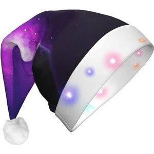 ZaKhs Space Planet Print Santa Hat Led Light Up Christmas Hat Pluche Xmas Hoed Voor Nieuwjaar Party