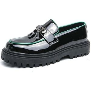 Herenmode Kwastjes Loafers Comfortabele Klassieke Casual Zakelijke Instappers Herenschoenen,Black green,38 EU