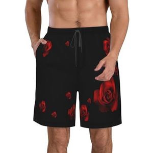 JIAWUJYNB Rode roos zwarte achtergrond print heren strandshorts zomer shorts met sneldrogende technologie, lichtgewicht en casual, Wit, L