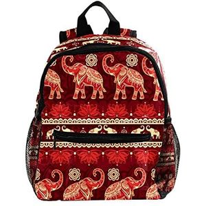 Leuke Mode Mini Rugzak Pack Bag Naadloze Olifanten Rode Religie Geloof, Meerkleurig, 25.4x10x30 CM/10x4x12 in, Rugzak Rugzakken