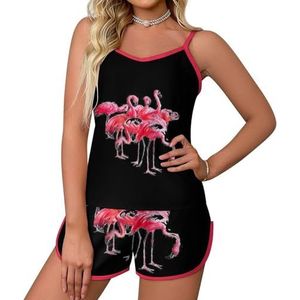 Flamingo 2-delige pyjamaset voor dames, sexy tanktop en shorts, nachtkleding PJ Lounge