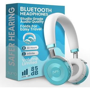 Puro Sound Labs JuniorJam Plus volumebeperkende hoofdtelefoon voor kinderen, veiliger audio om het gehoor te beschermen - Verstelbare Bluetooth-hoofdtelefoon voor tablets, smartphones, pc's, 22 uur