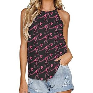 Roze dinosaurusbeenderen dames tanktop zomer mouwloze T-shirts halter casual vest blouse print t-shirt M