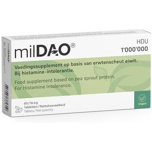 milDAO® – 60 vegan tabletten | DAO-enzym supplement bij histamine-intolerantie | Hoge kwaliteit, Halal-gecertificeerd | 1.000.000 HDU per tablet | Foliezak voor maximale stabiliteit