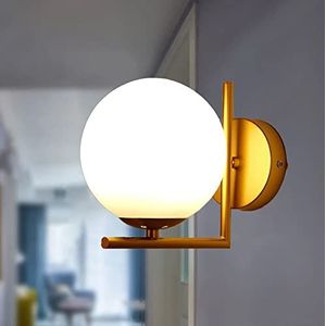 E27 moderne industriële wandlamp, retro wandlampen met melkachtige glazen bol (15 cm), Globe wandlamp geschikt voor hal woonkamer nachtkastje restaurant studie gang kast café loft (goud)