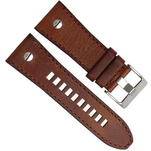 dayeer Lederen Horlogeband Horloges Band Voor Diesel DZ7193 DZ7214 DZ7311 DZ7312 DZ7313 Horlogeband Armband (Color : Brown silver, Size : 26mm)
