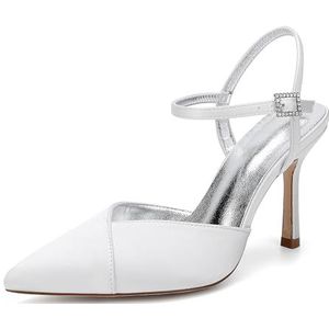 KYEGLO Satijnen Sandalen Met Gesloten Teen En Bandjes Voor Dames, Puntige Neus, Hoge Hakken, Sexy Schoenen, Perfect Voor Bruiloften,ivoor,36