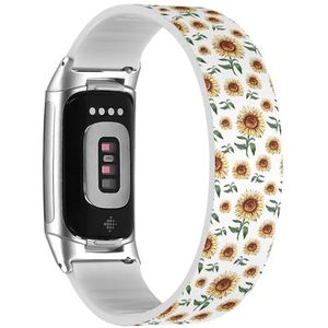 RYANUKA Solo Loop band compatibel met Fitbit Charge 5 / Fitbit Charge 6 (Sunflowers Digital Realism Vintage) rekbare siliconen band band accessoire, Siliconen, Geen edelsteen