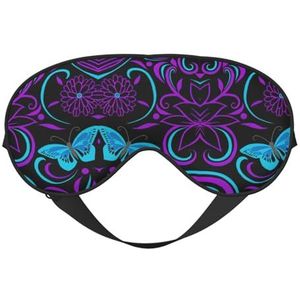 Paarse vlinder en bloemen afdrukken dubbelzijdig zacht oogmasker omkeerbaar ontwerp, verstelbaar voor nauwsluitende pasvorm, blokkeert licht oogmasker
