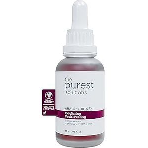 The Purest Solutions Exfoliating Facial Peeling (AHA 10% + BHA 2%) - Vernieuw en verjong uw huid met Tasmaanse peperextract en hyaluronzuuroplossing - Veganistisch | Wreedheidvrij | Milieuvriendelijk