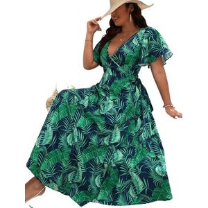 voor vrouwen jurk Plus jurk met knoop aan de zijkant met tropische print en vlindermouwen (Color : Multicolore, Size : XL)