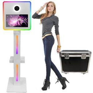 Draagbare Photo Booth Met Flightcase (15,6'' Touchscreen), Photobooth-Machine + Rgb-Ringlicht, Voor Bruiloft, Afstudeerfeest, Schoolbalseizoen,White