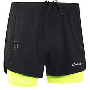 Lixada 2-in-1 hardloopshorts voor heren, atletische shorts, fitnessshorts, marathon fitnessshorts, ademende broek + sneldrogend