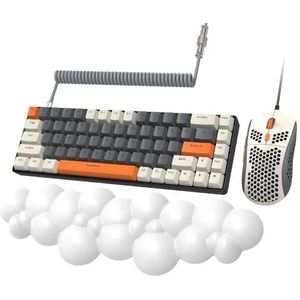 YINDIAO T8 60% Mechanisch Gaming Toetsenbord,RGB-verlichting,US Layout,Bruine Schakelaar,Honingraat RGB Gamingmuis,Wolk Zacht Comfort Polssteun,USB-C Spiraalkabel,voor PC MAC