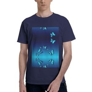 CKGODGF Mooi katoenen T-shirt met blauwe vlinderprint, casual en comfortabel korte mouwen, geschikt voor fitness en dagelijks gebruik, Donkerblauw, S
