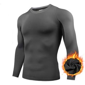 AMZSPORT Compressieshirt voor heren, lange mouwen, functioneel shirt, ademend, hardloopshirt, sneldrogend, sportshirt, Thermo-113006-grijs, M