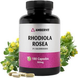 Rhodiola Rosea hoge dosering 500mg met 3% salidroside - 180 stuks - Radiola wortelextract - veganistisch, geen kunstmatige vulstoffen en allergeenvrij - Ambervit