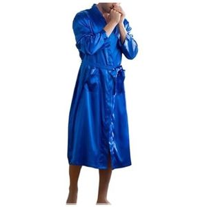 Satijnen Badjas Mannen Satijn Badjassen Gewaden Casual Voor Vrouw, Blauw, XL