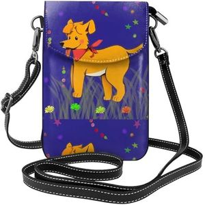 Spitting Tongue Cartoon Hond Lederen Cross Body Flip Telefoon Tas Met Afneembare Schouderbanden, Gebruikt Voor Reizen, Dating, Vakantie Geschenken, Zwart, Eén maat