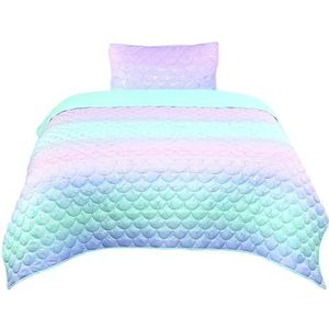 Tadpoles Mermetqltt Dekbedset voor meisjes, zeemeerminnenpatroon, voor tweepersoonsbed, glinsterend, metallic