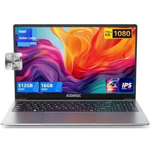 ACEMAGIC 2025 Laptop, metalen behuizing voor laptop, 15,6 inch FHD 16 GB DDR4 512 GB SSD, Quad-Core N95 (tot 3,4 GHz) Bat N5095, WLAN, BT5.0, USB 3,2, type C, HDMI (grijs, 15,6 inch)