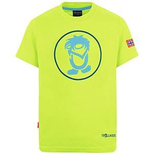 Trollkids Sneldrogende UV-bescherming T-shirt voor kinderen Troll T, Limegroen/dolfijnblauw, 176 cm