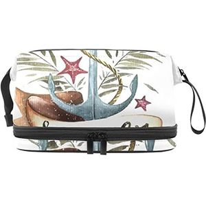 Grote capaciteit reizen cosmetische tas,Aquarel Anker Palm bladeren, make-up tas, waterdichte make-up tas organisator, Meerkleurig, 27x15x14 cm/10.6x5.9x5.5 in