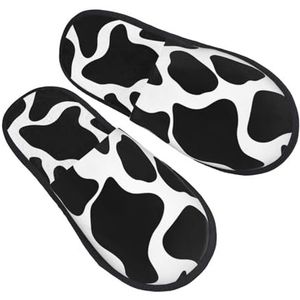 BONDIJ Koe vlek Print Slippers Zachte Pluche Huis Slippers Warme Slip-on Slides Gezellige Indoor Outdoor Slippers voor Vrouwen, Zwart, one size