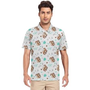 LI ZHI XIN Heren poloshirt korte mouwen werk T-shirt zomer top klassieke kraag sweatshirt met 2 knopen voor golf tennis outdoor sport dieren eekhoorns bladeren noten, Meerkleurig, S