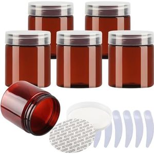 OIFAODAO， Set van 6, 100 ml blauwe plastic zalfpotjes, cosmetische potten met doorzichtige deksels, containers for toiletartikelen ，Cosmetische potjes(Bruin,200ml)