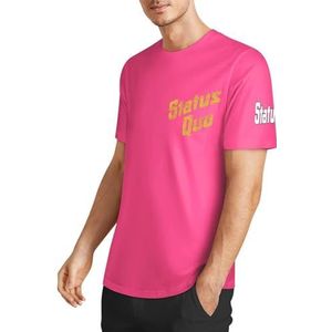 Sta-Tus Logo Qu-o Heren Katoenen T-shirt Korte Mouw Ronde Hals T-shirt voor Heren Zachte Zwarte T-shirts Basic Casual Fans Gift Tops, Magenta-stijl, L